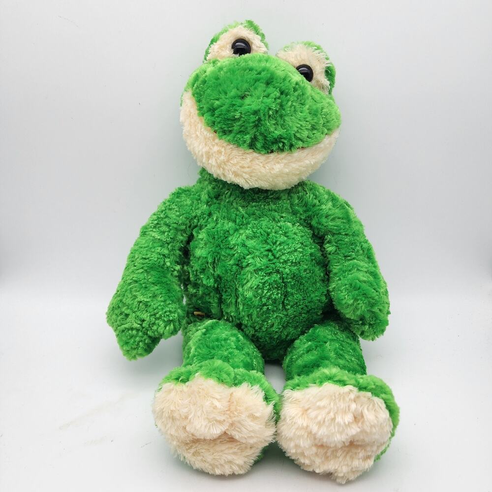 Build a Bear Frog Plush Stuffed Animal Toy 17" Fuzzy Green Smiling Head Tilt BAB